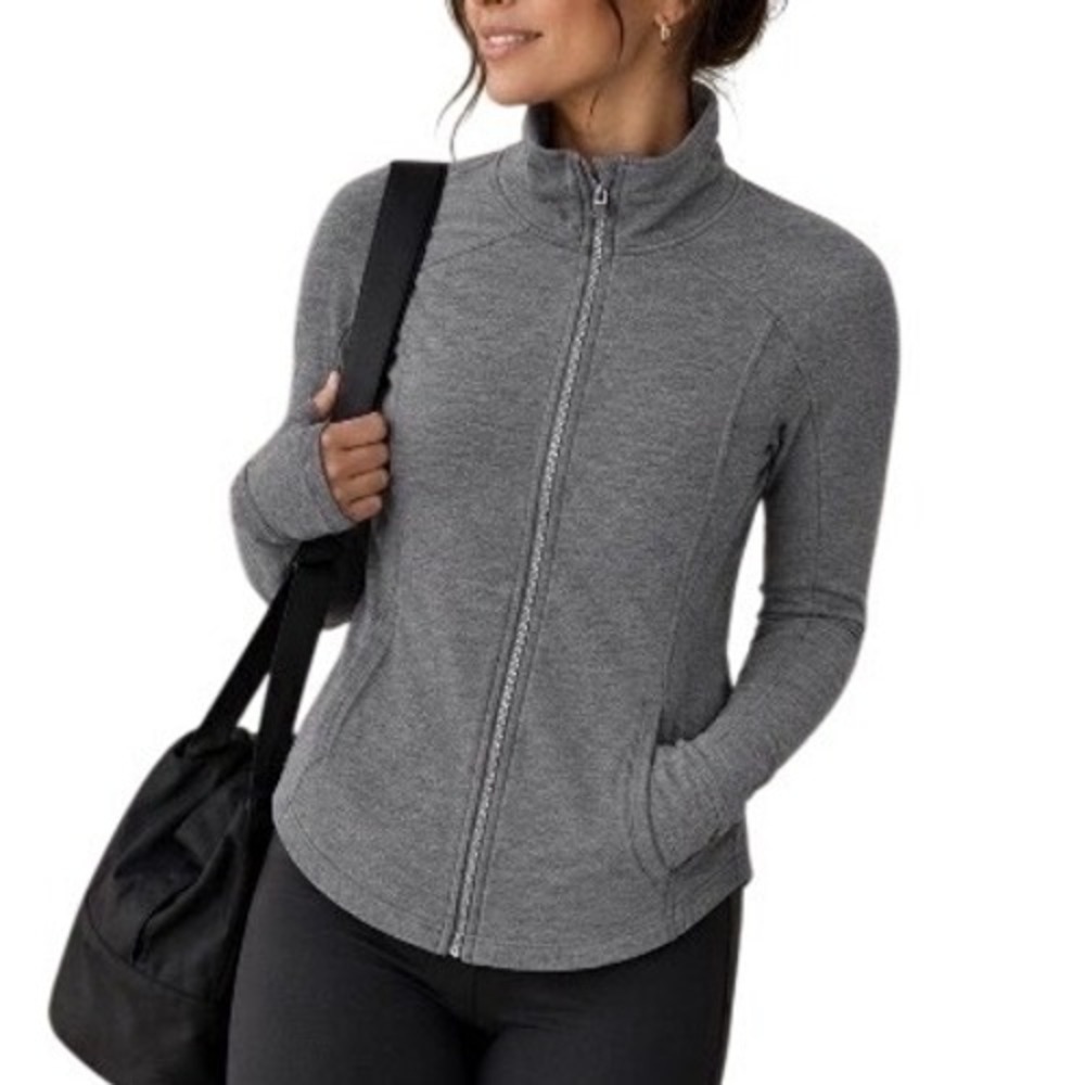 Varley Full Zip Jacket Womens XL Grey Good Thumbhole Athleisure Mock Neck